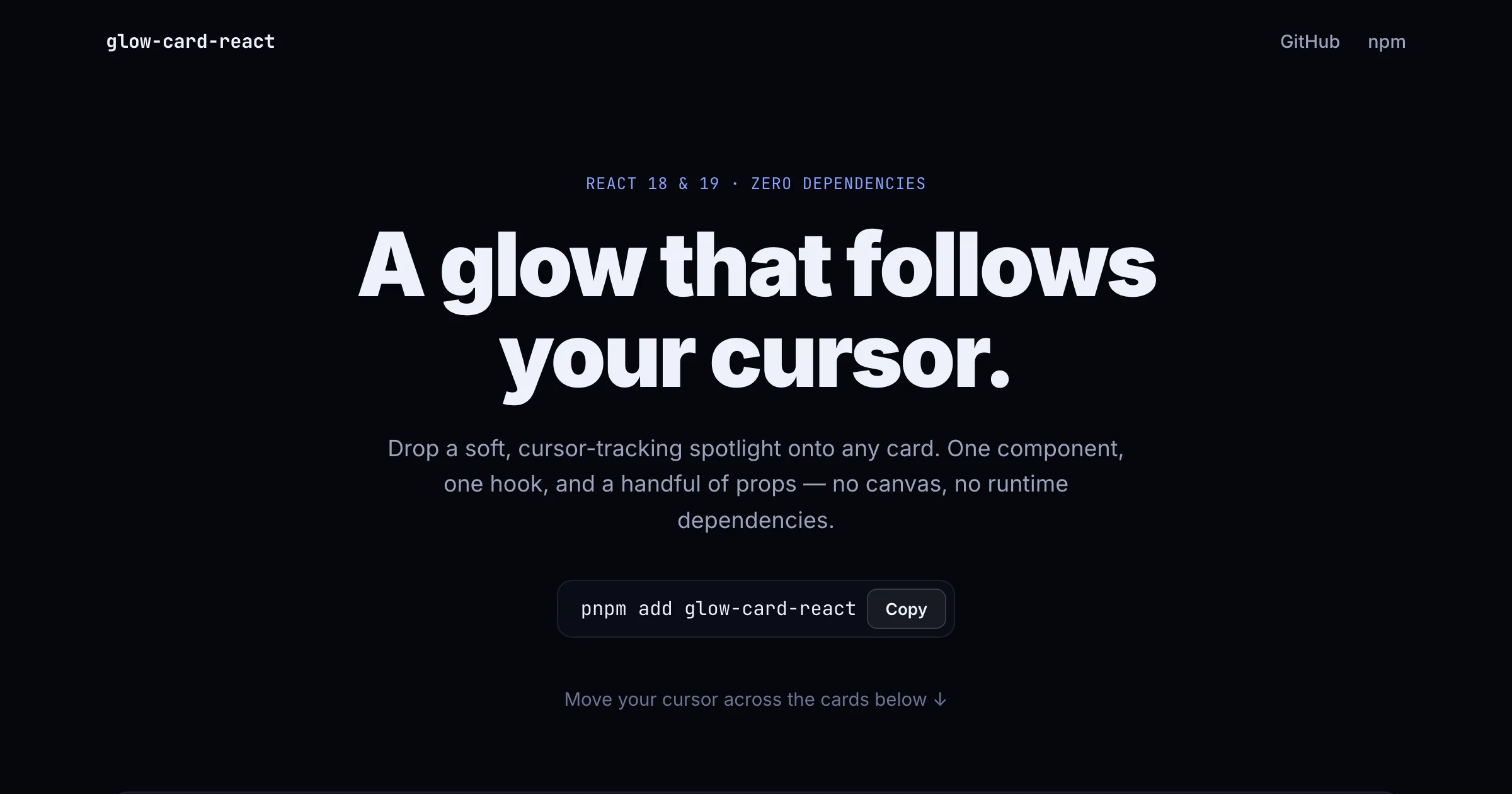 glow-card-react — live demo screenshot