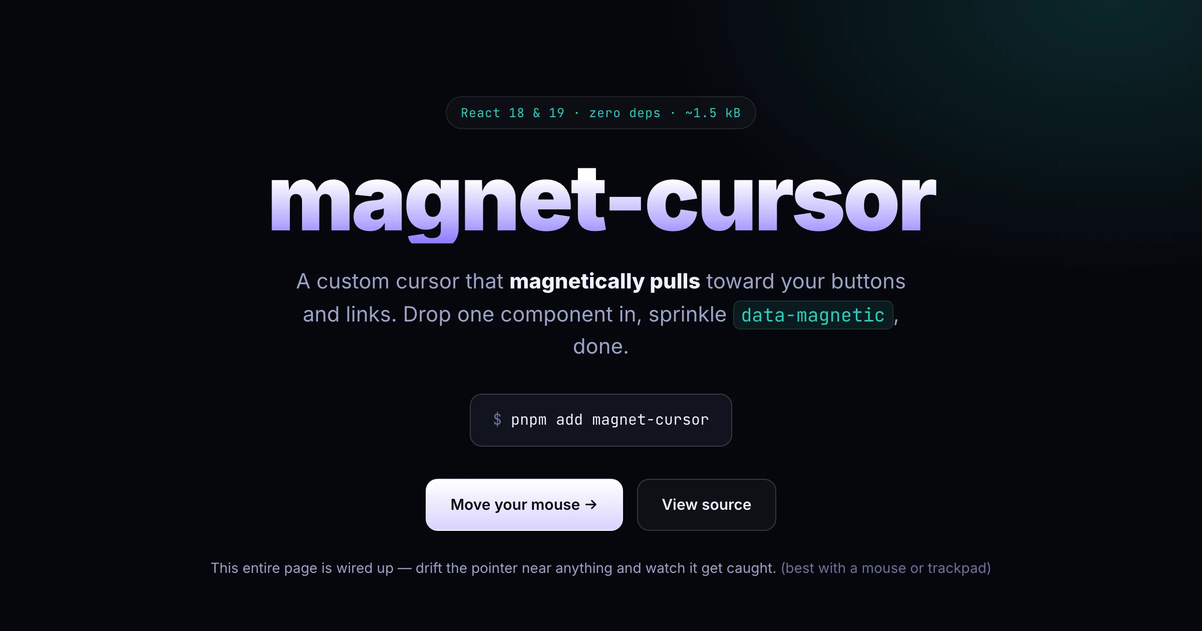 magnet-cursor — live demo screenshot