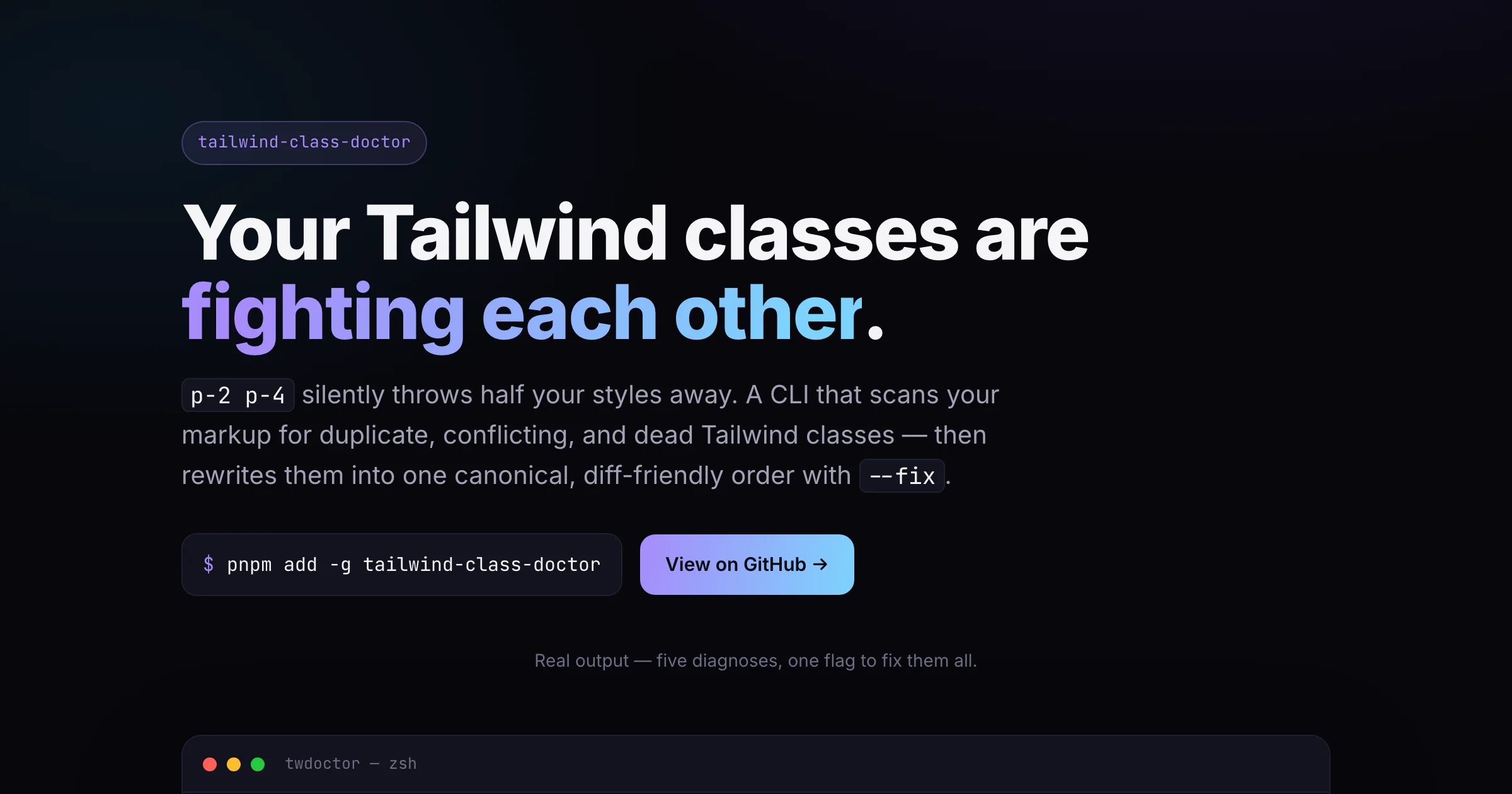 tailwind-class-doctor — live demo screenshot